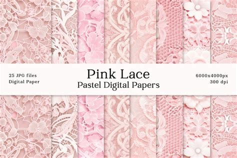 Vintage Pastel Pink Lace Flowers Digital Papers