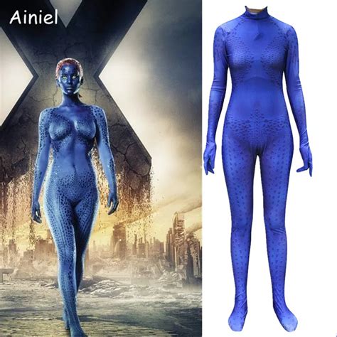 Ainiel Movie X Men Cosplay Costume Raven Darkholme Blue Speckle Jumpsuit Mystique Bodysuit