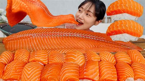 살살 녹는 통연어 먹방 직접 만든 대왕 연어초밥까지 꿀조합 리얼사운드 Salmon Mukbang Asmr Youtube