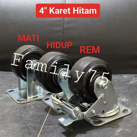 Jual Roda Troli Karet Hitam 4 Inch Heavy Duty Mati Hidup Rem Caster