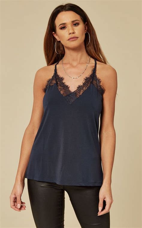 Navy Lace Cami Top Vm Silkfred Lace Cami Top Lace Cami Cami Tops