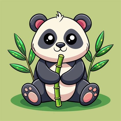 El Lindo Panda Comiendo Bambú Imagen Vectorial De Dibujos Animados