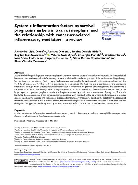 Pdf Systemic Inflammation Factors As Survival Prognosis Markers In