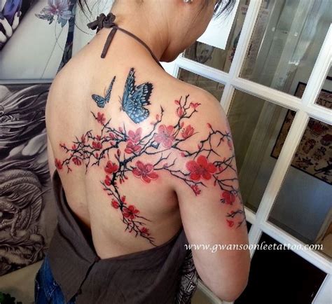 Cherry Blossom Flower Tattoo With Butterflies