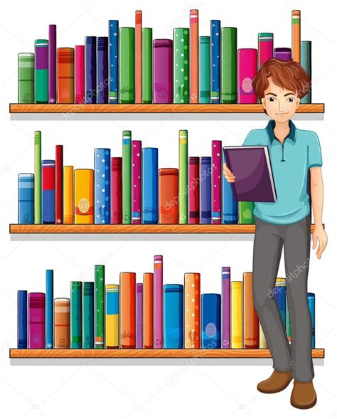 Imágenes Una Biblioteca Animada Un Hombre En La Biblioteca — Vector