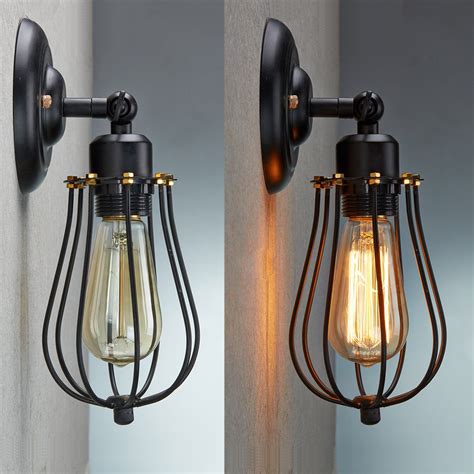 Ecopower Vintage Style Industrial Black Mini Wire Cage Wall Sconce