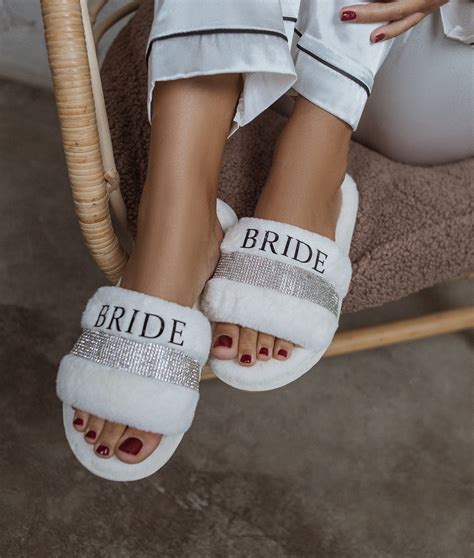 Bride Fluffy Rhinestone Slippers Mrs Custom Slippers Wedding