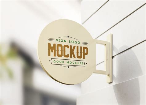 Free Wall Mounted Round Sign Mockup PSD Good Mockups