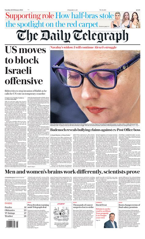 Daily Telegraph Front Page 20th Of February 2024 Tomorrows Papers Today