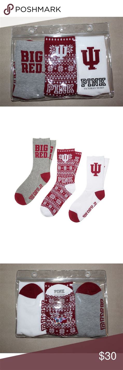 Stocking Stuffer Big Red Indiana Hoosiers Socks Pink Ladies Victorias Secret Pink Victoria