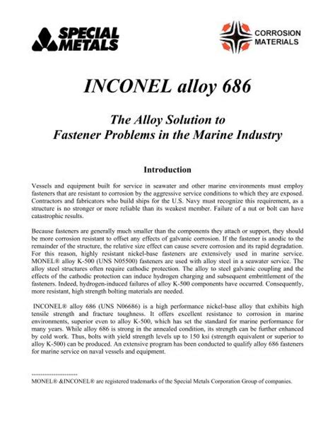 Inconel Alloy Special Metals Corporation