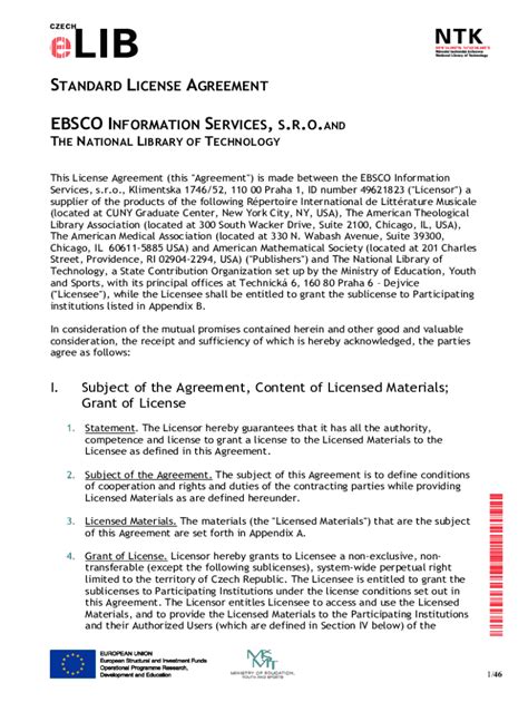 Fillable Online Smlouvy Gov S License Agreement Ebsco Information