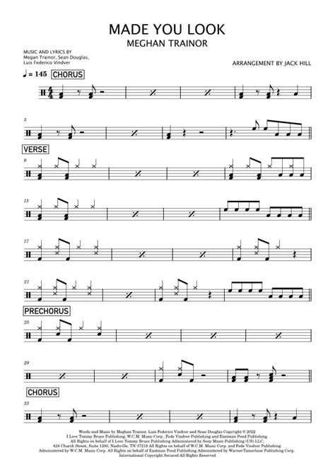 Made You Look Arr Jack By Meghan Trainor Sheet Music For Drums At