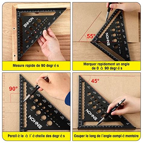 Equerre Menuisier Équerre Charpentier Multifonction 180 mm Crayon