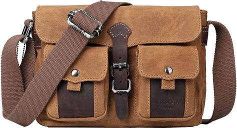 Troop London Heritage Canvas Leather Small Messenger Bag TRP0434 Camel