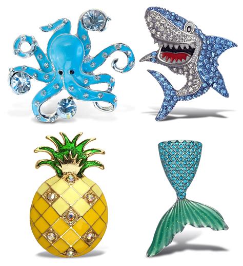 Aqua Beach Sparkling Refrigerator Magnet Set Silver Octopus Shark