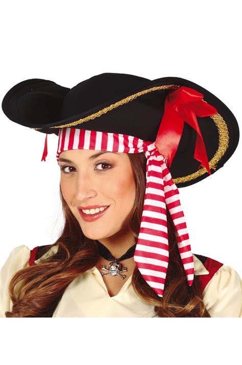 Black Pirate Hat With Red Ribbon Partyexperts