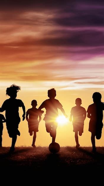 Premium Photo Silhouette Of Children Play Soccer Football