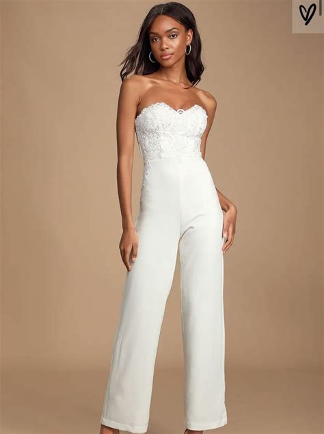 All Your Heart White Lace Strapless Jumpsuit Hochzeit Overall