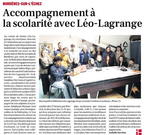 Leo Lagrange Bord Res L Accompagnement Scolaire Mis A L Honneur