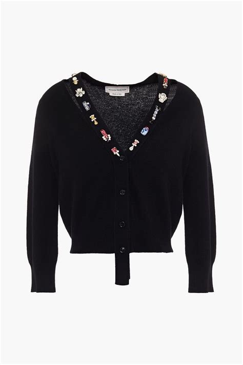 Alexander Mcqueen Crystal Embellished Cutout Wool Cardigan The Outnet