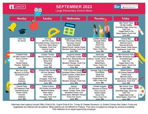 Cafeteria-Lunch Menu – St. Paul School