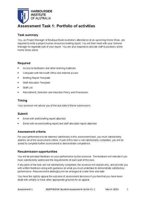 Bsbpmg 534 Assessment Task 1 V1 Assessment Task 1 Portfolio Of