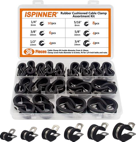 Ispinner Pcs Cable Clamps Assortment Kit Stainless Steel Rubber