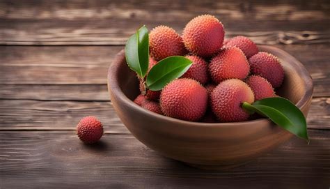 Premium AI Image Fresh Lychees In A Bowl On Wooden Background