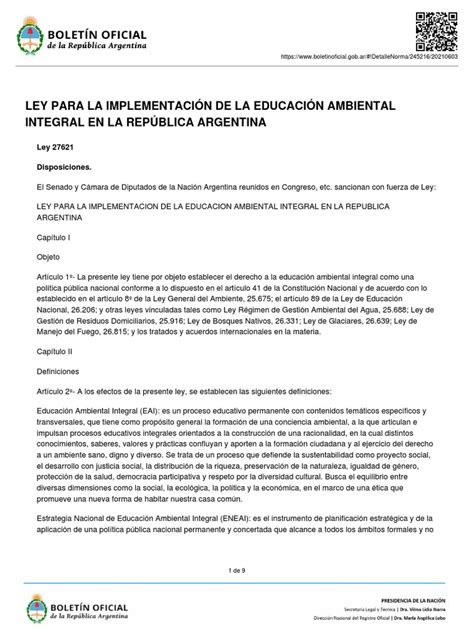 Ley 27621 Educación Ambiental Pdf Planificación Estratégica