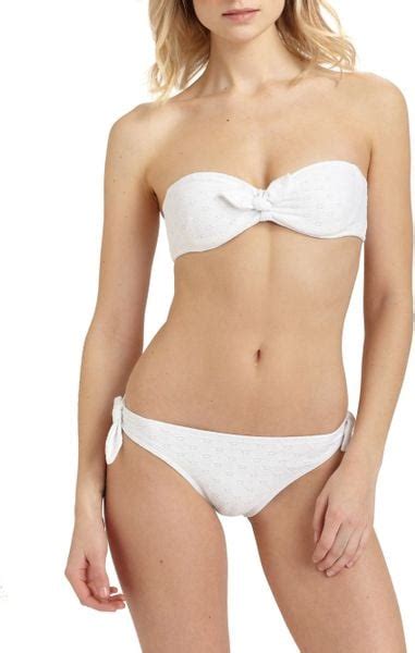 Shoshanna Eyelet Bow Bikini Top In White Lyst