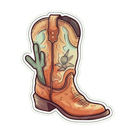 Pegatina Botas Vaqueras Con Un Cactus Clipart Vector PNG Diseño De