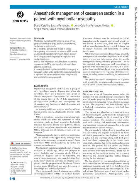 Pdf Anaesthetic Management Of Caesarean Section In A Patient With