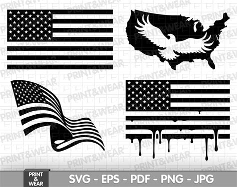 American Flag silhouette svg bundle Black and white flag svg | Etsy