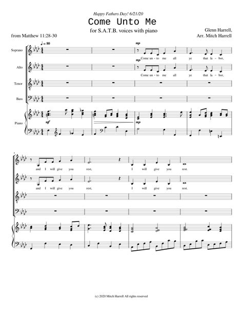 Come Unto Me Sheet Music For Piano Soprano Alto Tenor And More Instruments Satb