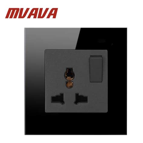 Mvava Universal Sokcet With Switch Black Crystal Glass Switch And Universal Electrical Socket