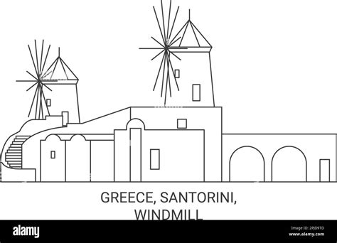 Greece Santorini Windmill Travel Landmark Vector Illustration Stock