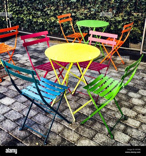 Colourful Outdoor Tables And Chairs Stock Photo Alamy