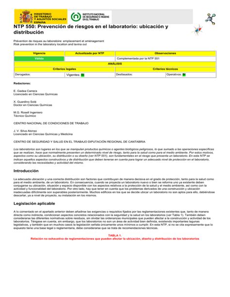 NTP 550 Prevención de riesgos en el laboratorio