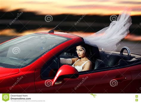 Sexual Bride Riding In A Red Sports Car Stock Image Image Of Sport Speed 71292813