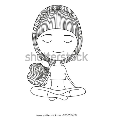 Happy Black White Cartoon Yoga Girl Stock Vector Royalty Free