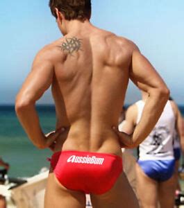 AussieBum Mens Red Classic Back White Logo Swim Bikini Swimwear S M L XL EBay