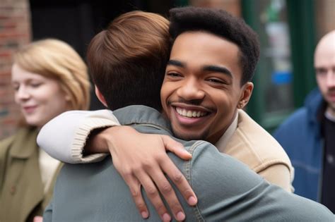 Premium AI Image Cropped Shot Of A Gay Man Giving Another Member Of The Community A Hug