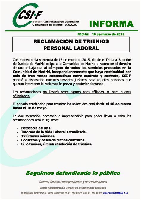 Economia Y Hacienda Csif Reclamaci N De Trienios Personal Laboral