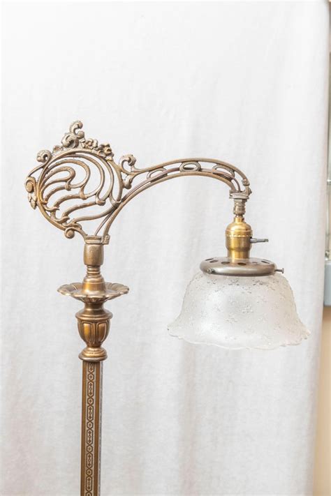 Antique Floor Lamp Bridge Style With Period Glass Shade At 1stdibs