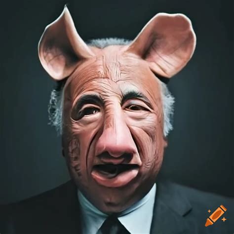 Portrait Of G Rard Larcher Wearing A Pig Mask