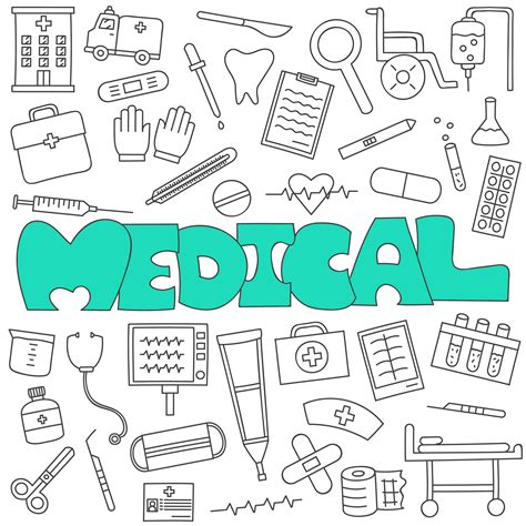 Hand Drawn Doodle Of Medical And Healthcare Set Vector Art At