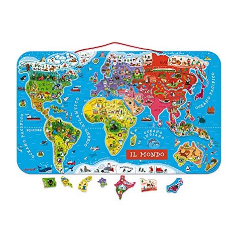 Janod Puzzle Magnetico Mappa Del Mondo In Legno Pezzi Giochi Puzzle