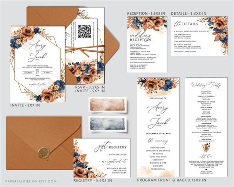 Avery Terracotta Wedding Invitation Template Burnt Orange Etsy