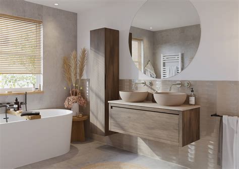 Ben Elegance Badmeubel Met Beige Betonnen Waskommen Cm Eiken Grijs